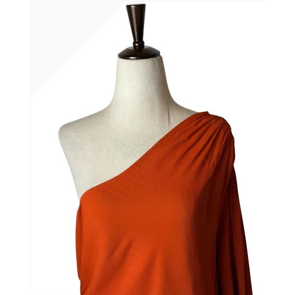 Rue Stiic Aubrey Mini Dress Women Medium Orange One Shoulder Ruched Anthro - Image 4