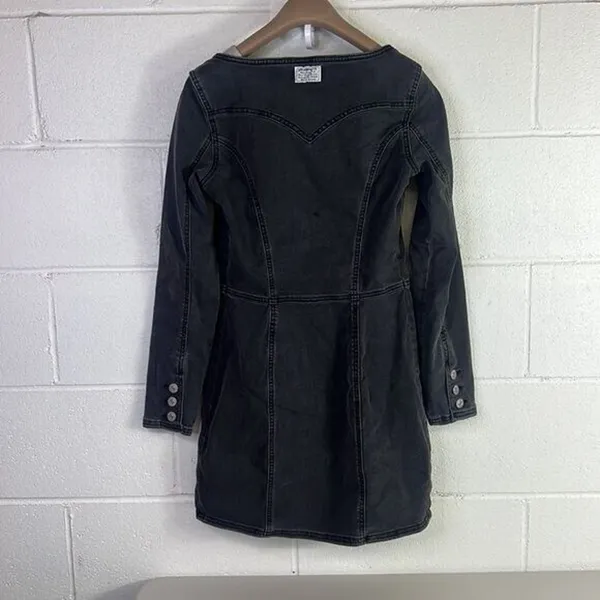 Levi's RTR Veda Denim Dress Charcoal Mini LBD Button Down Chrome Sz XS Jean gray - Image 7
