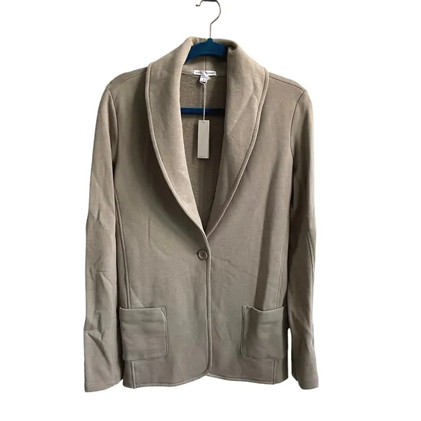 James Perse Shawl Collar Blazer Wmn 4 Taupe Minimalist French Terry‎ Casual Luxe - Image 3