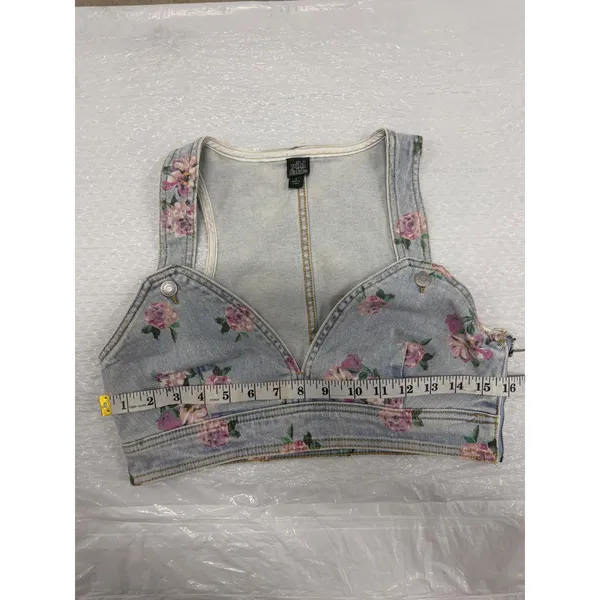 Wild Fable Floral‎ Denim Corset Crop Top Light Wash Purple Pink Small NWT - Image 4