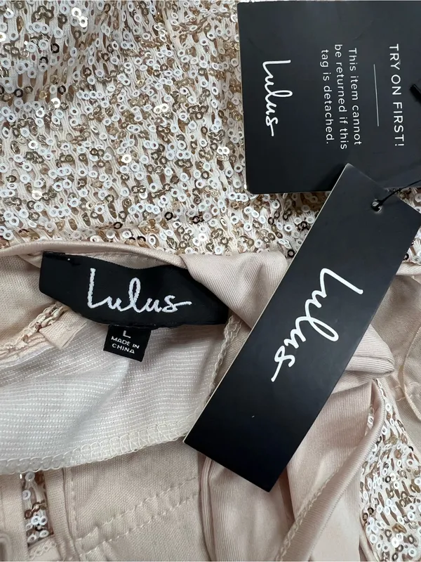 Lulu’s Wish Granted Beige Sequin Maxi Dress • Large • NWT - Image 14