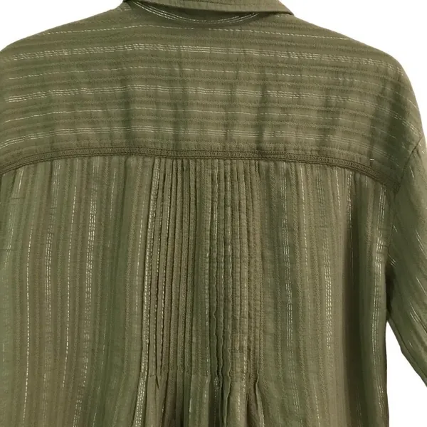 Anthropologie pin tuck moss green & metallic shirt dress S‎ - Image 6