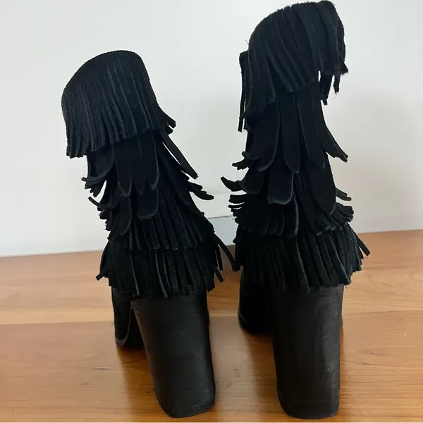 Women’s Catherine Malandrino‎ Domenica Black Fringe Bootie Ankle Boots Size 8 - Image 5