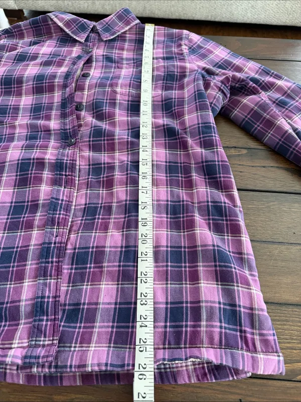 L.L.Bean purple plaid fleece-lined flannel shirt jacket Women’s Size M Medium - Image 13