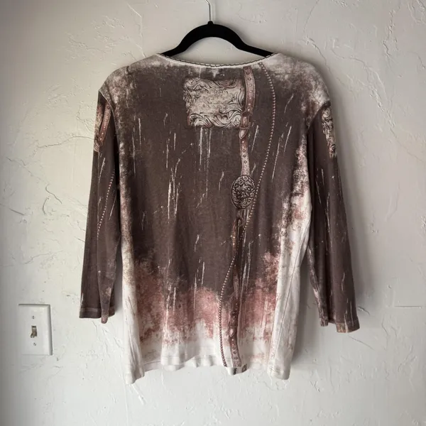 Katina Marie Shirt Large Brown Western Cowgirls‎ Graphic Long Sleeve USA Grunge - Image 8