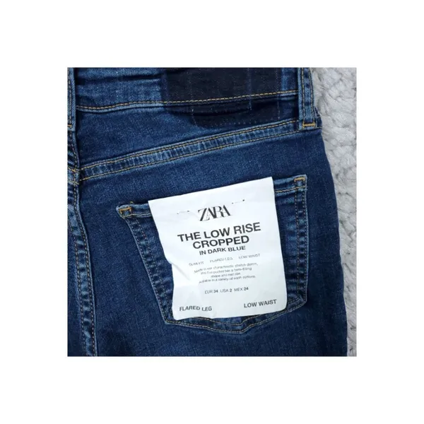 Zara Jeans Cropped Low Rise Flare Dark Wash Blue Stretch Slim Fit Women's Size 2 - Image 5