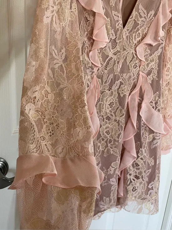 For Love & Lemons Bumble Pink Ruffle Lace Mini Dress size S - Image 14