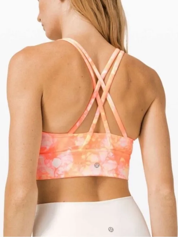 Lululemon Energy Bra High Neck Long Line Shibori Orange Tie Dye Size 4 - Image 2