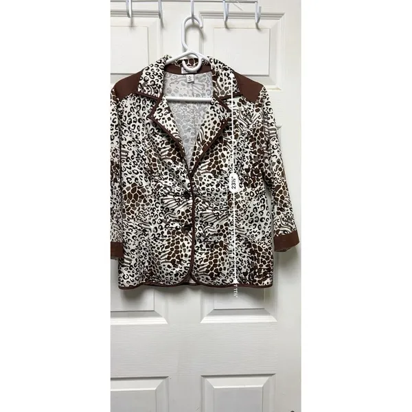 D.R. by David Rodriguez‎ Women Medium Mixed Animal Print 3/4 Sleeve Blazer Brown - Image 6