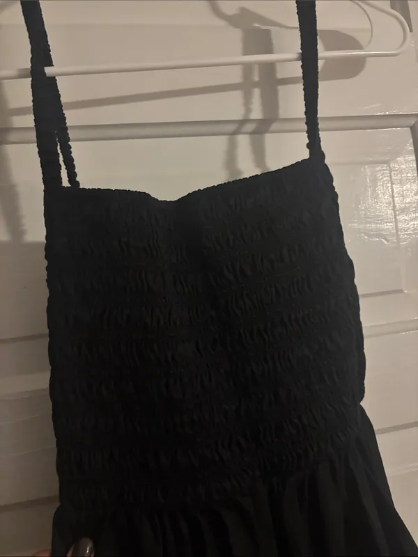 Old Navy Cotton Black Smocked Bodice Maxi Dress with Open Back - Image 2