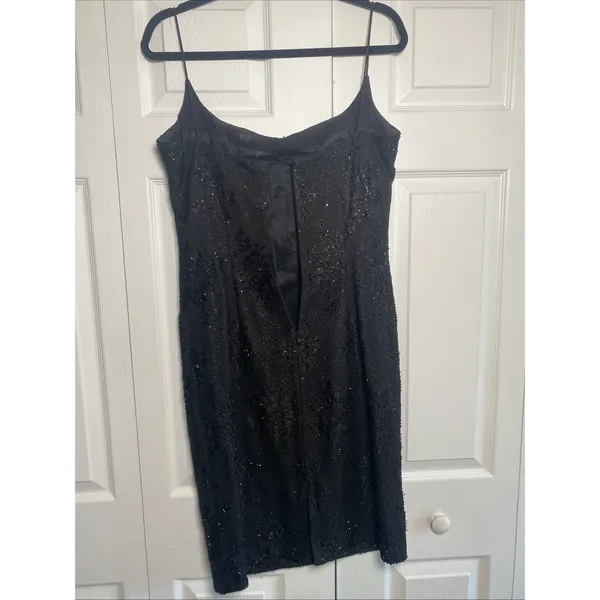 Carmen Marc Valvo Beaded Lace Cocktail Dress Womens Size 10 Black Vintage Y2K - Image 5