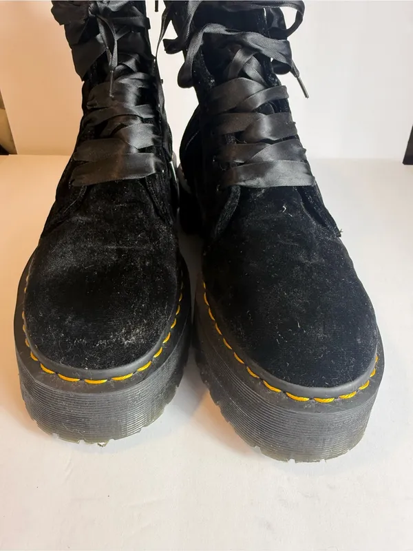 Dr. Martens Jadon‎ Black Velvet Platform Boots Satin Ribbon Laces Women’s US10 - Image 8