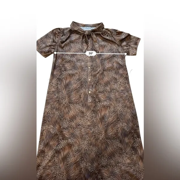 Vintage Dress Lady Jennifer Brown Tan Sheath Dress Neck Bow Union Made Large - Image 10