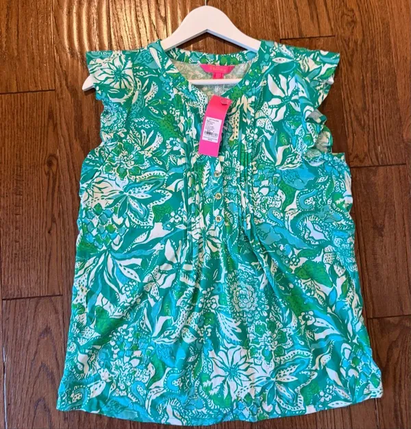 Lilly Pulitzer NWT botanical green ruffled top size small - Image 6