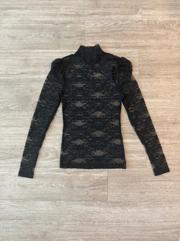 SHEIN Black Sheer Lace Mock Neck Long Sleeve Top, Size XS - Image 2