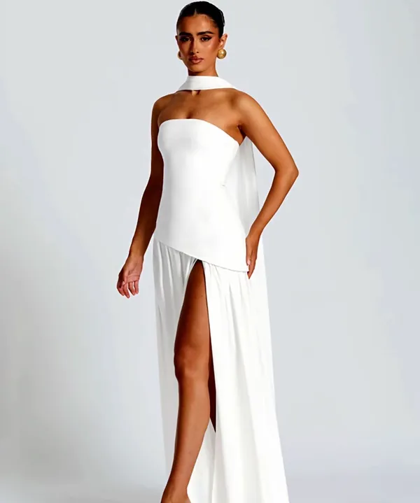 white maxi dress with scarf - Image 2