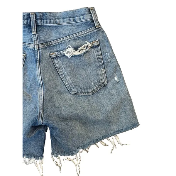 AGOLDE Parker Long High Rise Distressed Denim Shorts Button Fly Blue Size 24 - Image 7