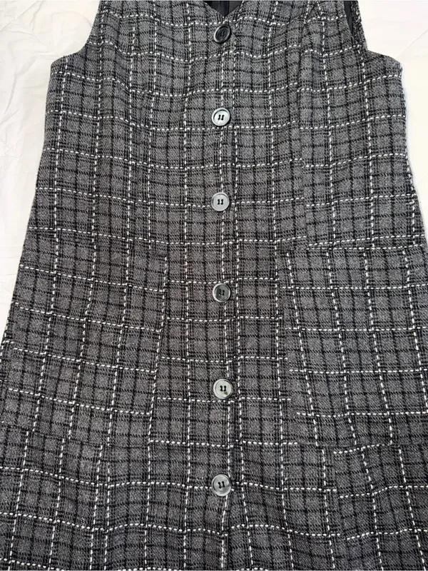Cider Gray and Black Plaid Button-Front Shift Dress - Image 2