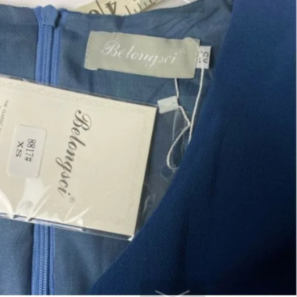 Belongsci Shift Dress Women XS Blue Tiered Bell Sleeve‎ V-Neck Mini 8817# - Image 6
