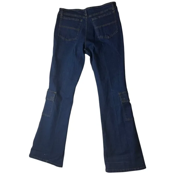 The Blues Women’s 12 Vtg Y2K Dark Wash Flare‎ Cargo Jeans Denim Pocket Casual - Image 4