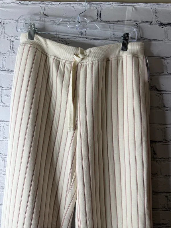 Nwt Aiden Cream Ribbed Lounge Pants with Subtle Tan Pinstripes size medium - Image 8