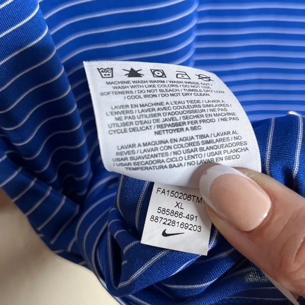 Nike Golf Tour Performance Dri Fit Striped Polo Shirt Blue Womens XL - Image 5