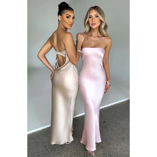 NWT Babyboo Rheanna Blush Pink Satin Strapless Cowl Neck Maxi Dress Women Size S - Image 7