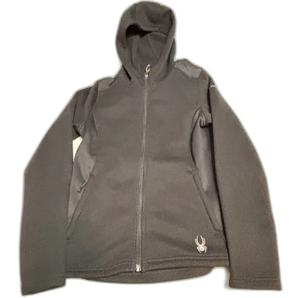Spyder Black Textured Knit Full Zip Hooded Jacket Small Petite - Image 7
