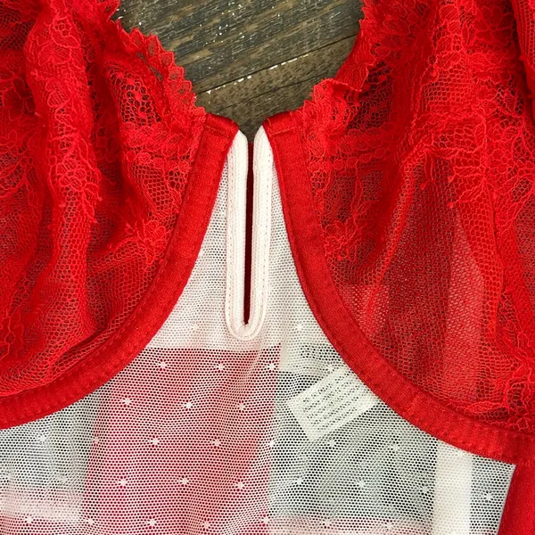Auden Red & White Lace Underwire Bustier Longline Bra Size‎ XL - Image 2