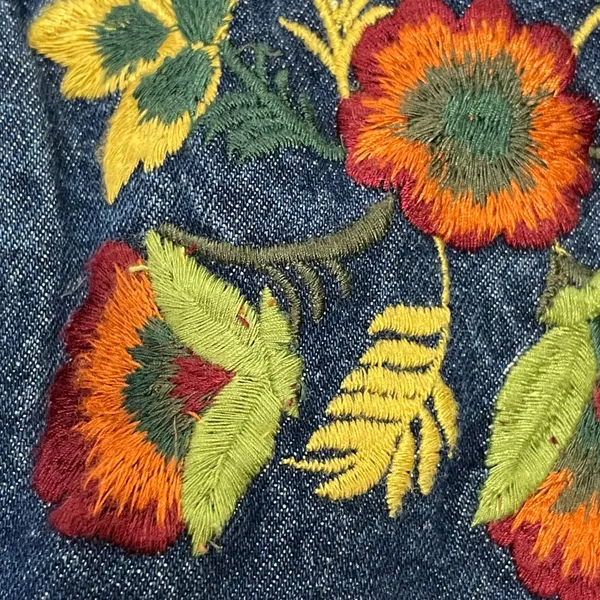 Embroidered Jean Jacket Autumn Colors Dark Wash Denim Women Size‎ Small Fall - Image 8