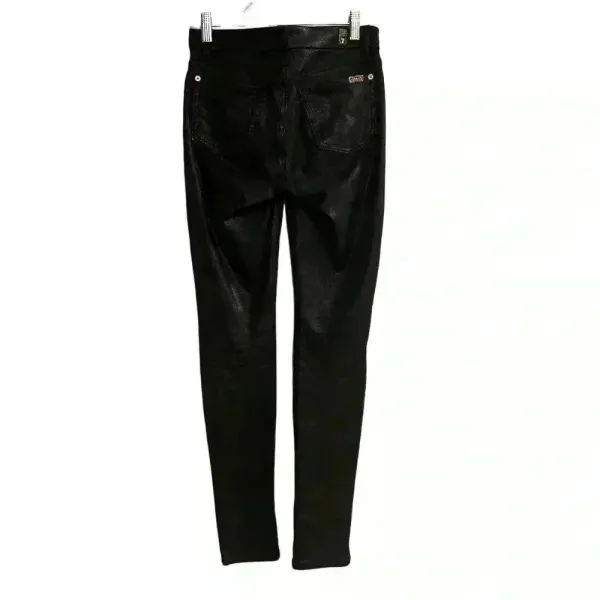 7 For All Mankind Women's Skinny‎ Jeans Size 24 Black Coated - Image 3
