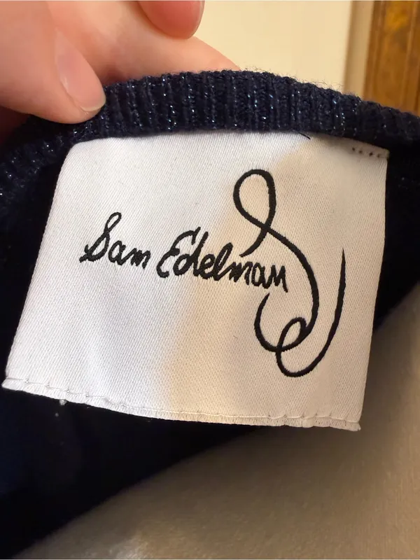 Sam Edelman | Navy Sparkle V-Neck Crop Sweater - Image 3