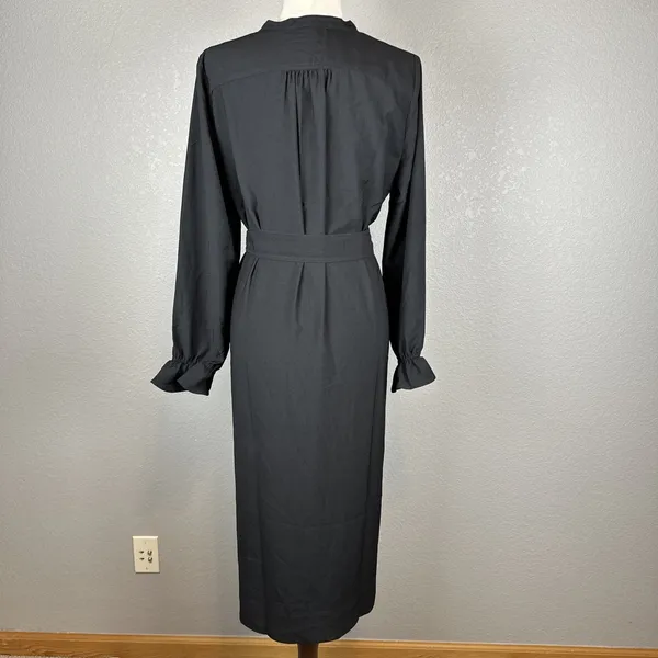 J Crew Women Drapey Shirt Dress Size M Black Satin-back Crepe Button Long Sleeve - Image 5