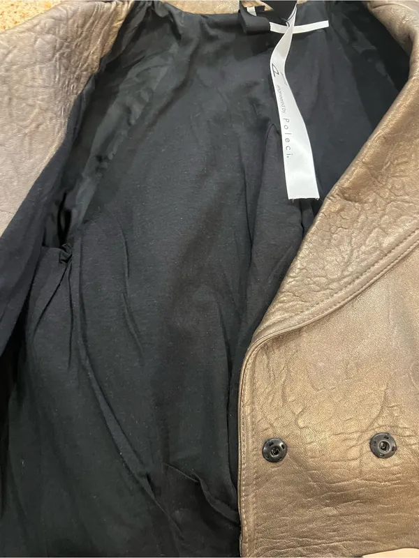 PI Poleci Metallic Bronze Thick Leather Cropped Jacket Small NWOT Tan - Image 6