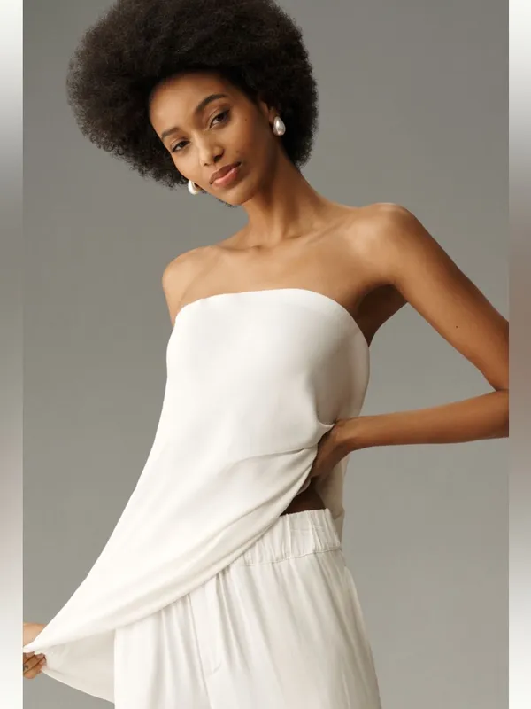 ANTHROPOLOGIE Silky Tube Top Ivory Blouse Sleeveless Size L NEW - Image 3