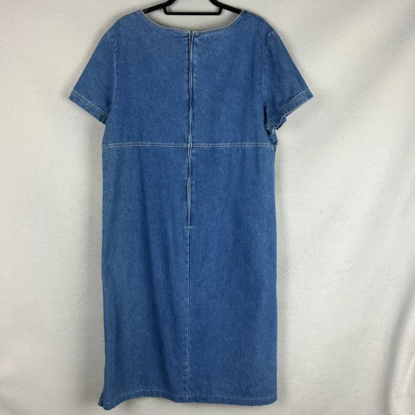Original TY Wear Vintage Denim Dress L Blue Medium Wash Short Sleeve Zip Back - Image 2