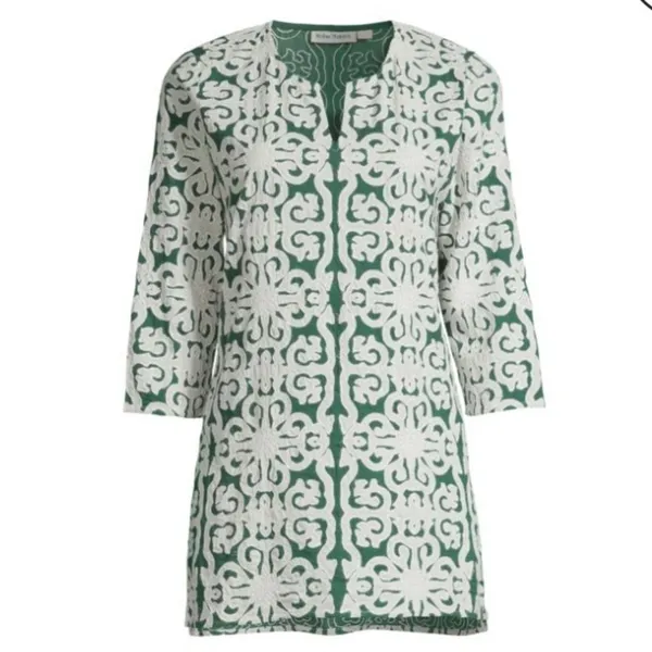 Roller Rabbit Appricus Kurta top or mini dress. Green with white appliqué. Med - Image 4