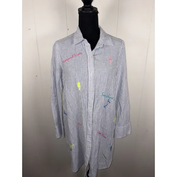 Vineyard Vines Linen Bahamas Icon Beach Cover Up Dress‎ Embroidered Woman Size 6 - Image 2
