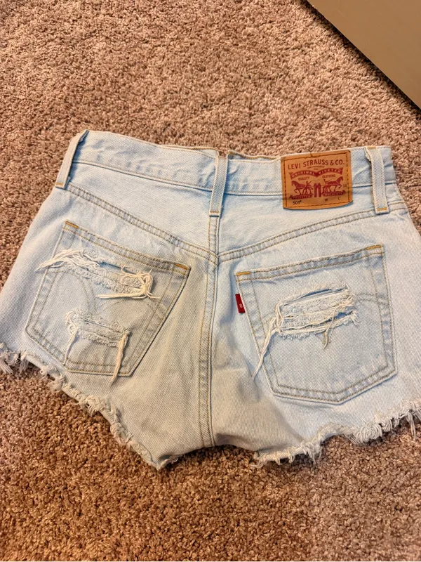 Levi's 501 Light Blue Distressed High-Rise Denim Shorts - Image 2