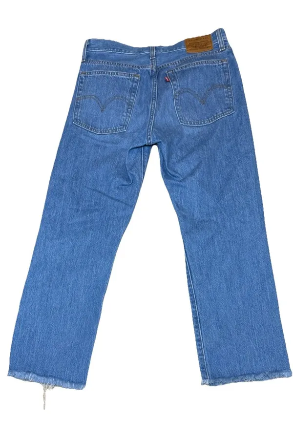 Levi’s Premium Wedgie Straight Jeans W26 L26 Blue Distressed Raw Hem Button Fly - Image 4