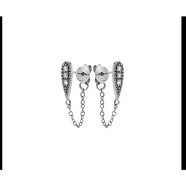 NEW Women's 14k‎ White Gold Filled Diamond Teardrop Chain Stud Earrings - Image 4