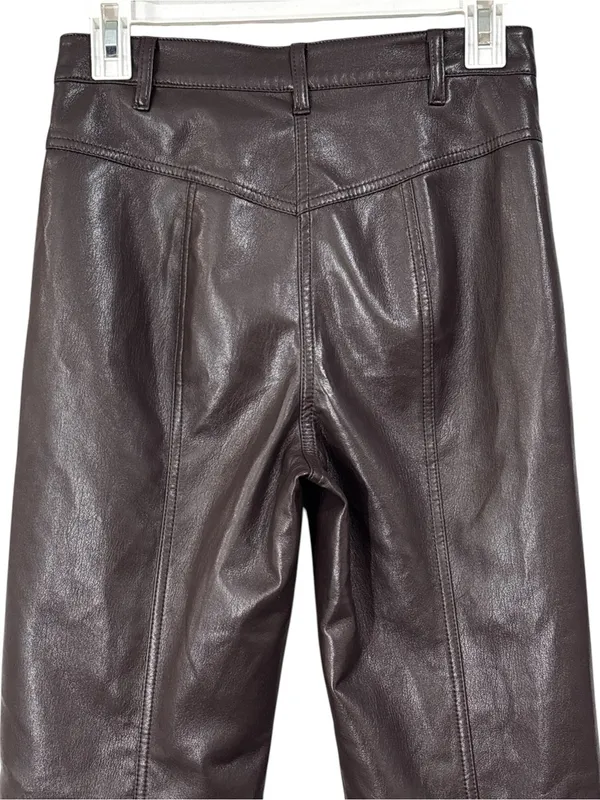 Wilfred Chocolate Brown Faux Leather Straight Leg Trouser Pants Size 4 Womens - Image 7