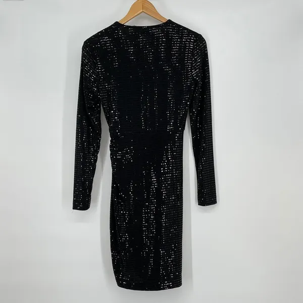 Zara Black Sequin Long Sleeve Mini Dress‎ Ruched Bodycon Size XS Party Holiday - Image 2