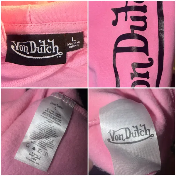 Von Dutch Pink Rhinestone Cropped Hoodie - Image 7