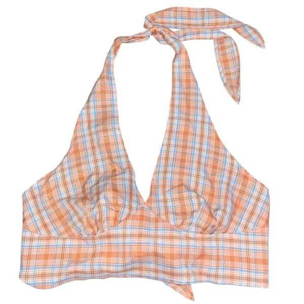 Princess Polly Orange Halter Plaid Crop Top - Image 3