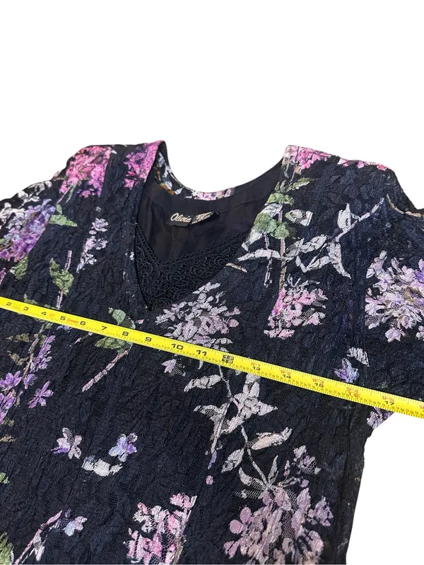 Olivia Floral Black Lace Slip Midi Dress Size M 90s Vintage - Image 9