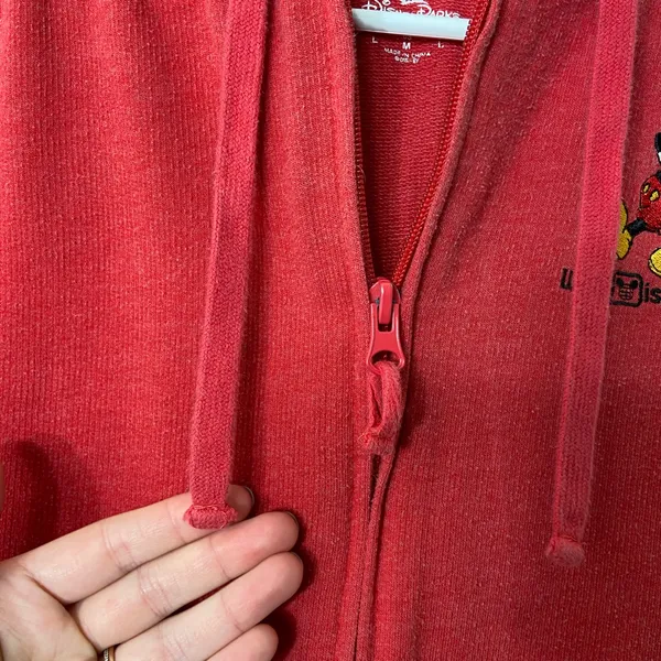 EUC Disney Parks‎ authentic women’s red Mickey Mouse patch full zip sweatshirt M - Image 6