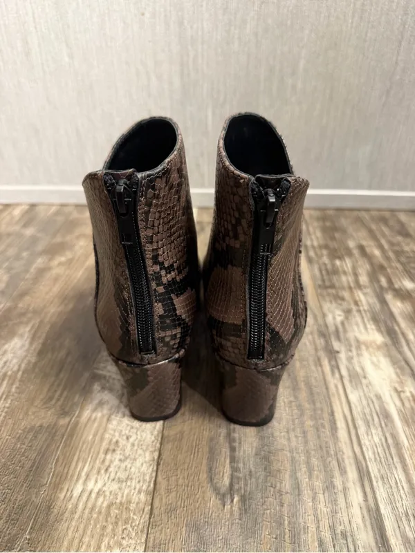 Vince Brown Snakeskin-Print Leather Ankle Boot Size 6.5 - Image 14