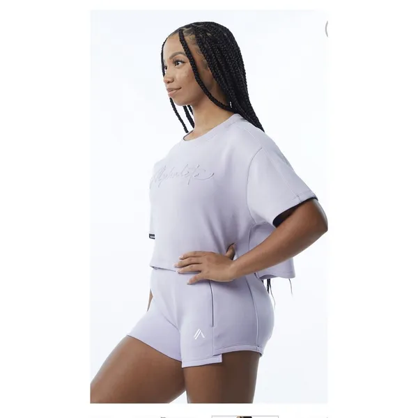 Alphalete Woman’s ELMTS Short SLEEVE Crop - Lilac ,Size Medium - Image 3
