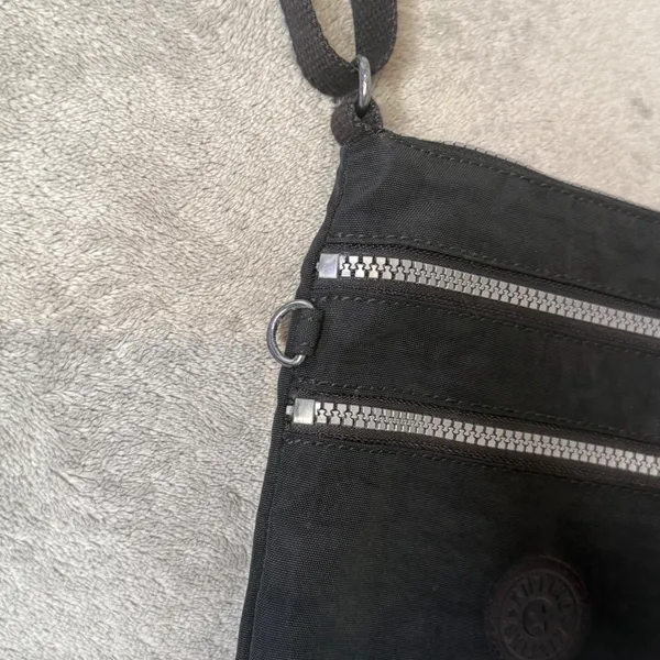 Kipling‎ Crossbody Bag Small Black Nylon Multi Zip Adjustable Strap Crinkled - Image 7